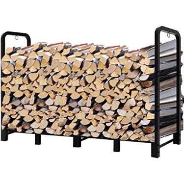 Imagem de Fandature Suporte de madeira ajustável para lareira de 2,5 m para armazenamento interno externo - Registro de madeira resistente para lenha de incêndio empilhador, preto