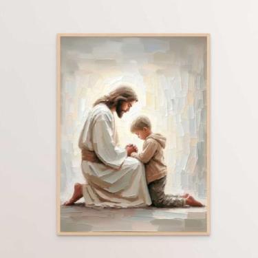 Imagem de Quadro Decorativo Jesus Cristo e o Menino Rezando Orando Quarto Infant