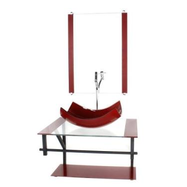 Imagem de Gabinete Vidro Banheiro 60Cm Ap Cuba Retangular Curvada - Cubas E Gabi