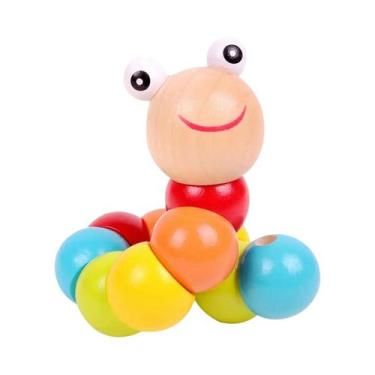 Imagem de Brinquedo De Fantoche De Lagarta De Madeira Montessori, Cor Brilhante,