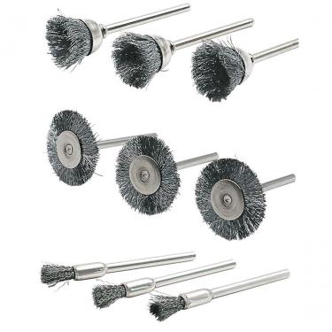 Imagem de Jogo Escova Aço Circular Haste 9 Pçs Furadeira Mini Retifica