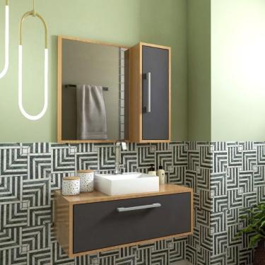 Imagem de Gabinete De Banheiro Suspenso 80cm Alice Com Espelheira 01 Porta Com Cuba Mel/grafite