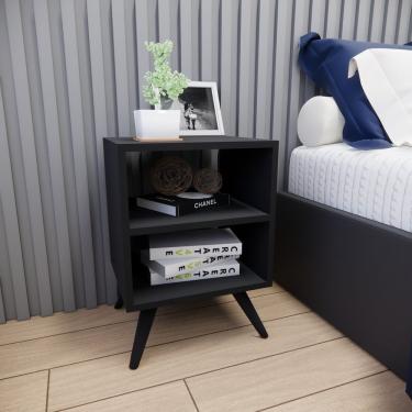 Imagem de Mesa De Cabeceira Com Pés Mesinha Madeira Criado Quarto Nicho Preto