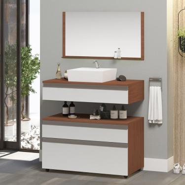 Imagem de Gabinete Banheiro Superior E Inferior Com Rodízios 3 Gavetas 60cm Safira - Branco - Branco