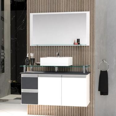 Imagem de Conjunto Gabinete Banheiro 2 Gavetas 2 Portas 80cm Com Espelheira Diamante - Cinza Titanium - Cinza