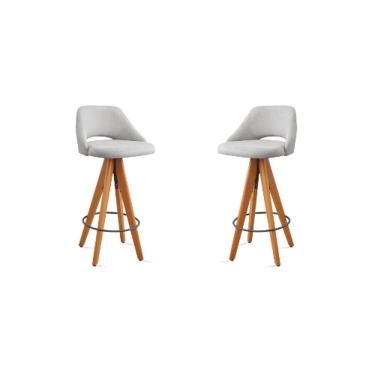 Imagem de Kit 2 Banquetas Giratórias Estofadas Com Encosto Nicole Cinza