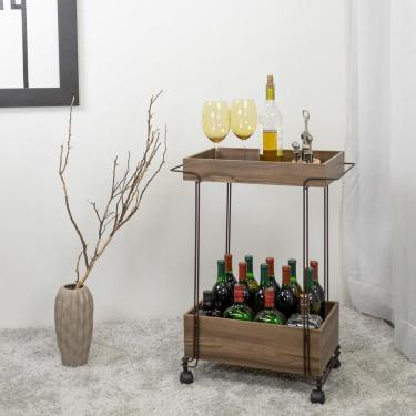 Imagem de Carrinho De Bebidas Decorativo Retangular 2 Andares Aço Corten-castanho