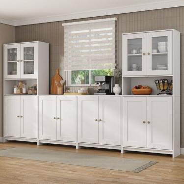Imagem de Conjunto 2 Armários Para Cozinha Porta De Vidro 2 Balcão Multiuso Americano Branco Gelo