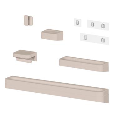 Imagem de Kit Banheiro 5 Peças Saboneteira + Porta Papel Higiênico + Porta Shampoo + Toalheiro + Gancho + Adesivos Bege Ou