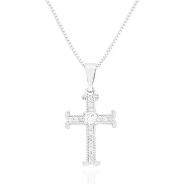 Imagem de Colar Crucifixo Cravejado Cristal Banhado a Prata