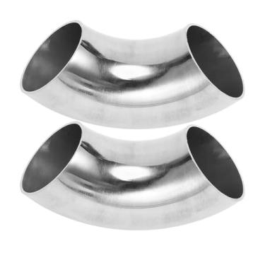 Imagem de Motoforti 2 peças 90 graus mandril curva cotovelo carro modificado tubo de escape tubulação 4.4 cm espessura OD 1,5 mm/16GA 45x125x1,5 mm aço inoxidável 304 tom prata
