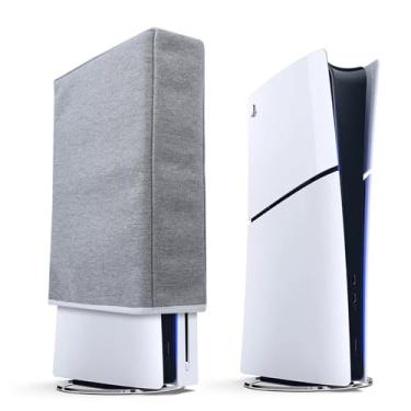 Imagem de Raryars Capa Protetora Contra Poeira Para Ps5 Slim, Design Personalizado Console Playstation 5, Edição Em Disco E Digital, Com Corte De Precisão Algodão Grosso Porta Cabo Fácil Acesso (Posição Verti
