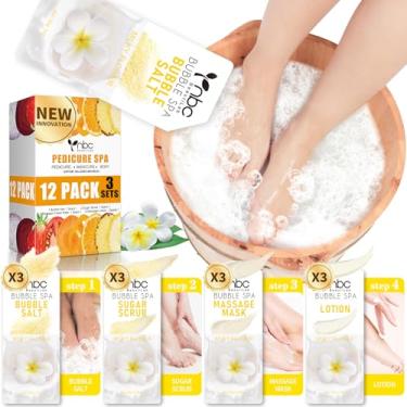 Imagem de nbc BeautiLab Kit De Pedicure Para Escalda-Pés: Sal Bolhas, Esfoliante Açúcar, Máscara Massagem, Loção Em Caixa, Spa 4 Etapas Pés Secos, Calos E Cansados (Conjunto Com 3 Flores Leitosas)