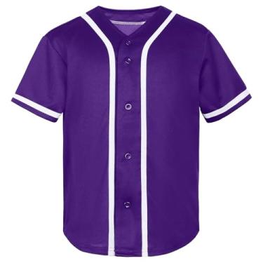 Imagem de QTWW INC Camisa de beisebol infantil para meninos, camisa de botão, manga curta, hip hop, uniformes esportivos personalizados para meninas roxo-14T