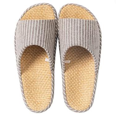 Imagem de MAGILONA Pantufas Femininas De Verão, Abertas, Tatame, Palha, Sapatos Masculinos Para Ambientes Internos, Linho Quarto, Leves, Antiderrapantes E Silenciosos (11-12B Eua/285 Mm 44/45, Café Nº 1)