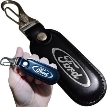 Imagem de Chaveiro Couro Ford Preto Chave Carro Mosquetão Gancho Argola - RS