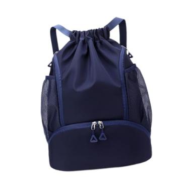 Imagem de oshhni Mochila com cordão para homens e mulheres, à prova d'água, bolsa de natação para praia, basquete, mochila leve com cordão, bolsa esportiva para, Azul Escuro
