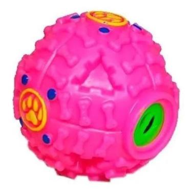 Imagem de Bola Porta Petisco Ração Tag Brinquedos Pet Tam M 9Cm Rosa