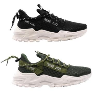 Imagem de Kit 2 Tênis Masculino Rekoba Live For Fun Original, Preto, Verde milit