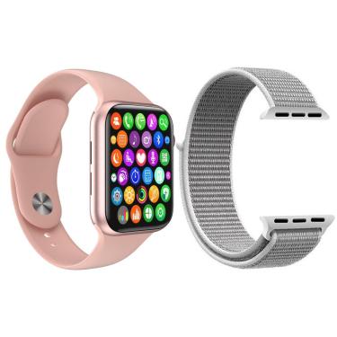 Imagem de Kit 1 Smartwatch9 Lite Rosa + 1 Pulseira Extra Nylon Branco