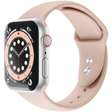 Imagem de Pulseiras de silicone para Apple Watch, Sinjimoru ajustáveis de silicone para Apple Watch Series Ultra/8/SE2/7/6/SE/5/4. Pulseira de silicone para Apple Watch Tamanho G 42/44/45/49 mm Areia rosa