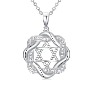 Imagem de Dralox Colar de estrela de Davi para mulheres - Colar de infinito torcido feito à mão para homens e mulheres - Amuleto religioso da Judaica (pingente + 45 + fecho lagosta de 5 cm), 20mm*20mm, Prata