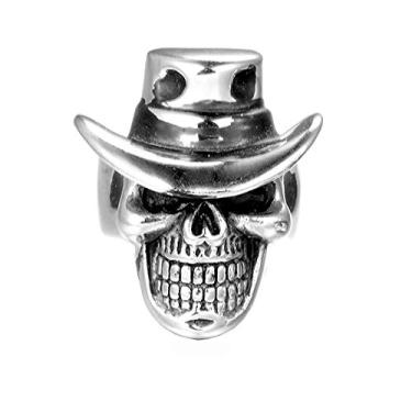 Imagem de PAURO Anel de prata masculino de aço inoxidável altamente polido com chapéu de vaca crânio, Aço inoxidável, prata