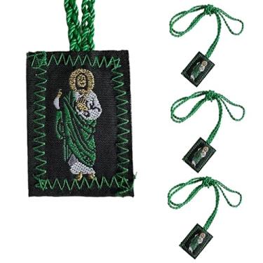 Imagem de Pacote com 3 Escapulario De La Virgen Del Carmen, verde San Judas Tadeo Escapularios Catolicos, Red Virgen De Guadalupe Colar Presente Para Mulheres Homens Decoração Mexicana, One Size, cordão, Sem