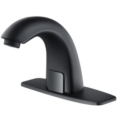 Imagem de Torneira de banheiro sem toque Torneiras de pia com sensor de movimento automático com placa de cobertura de furo e misturador de temperatura, torneira inteligente de lavatório de mãos livres ativada