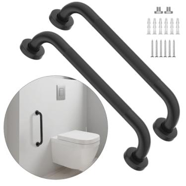 Imagem de Barra de apoio antiderrapante para chuveiro de 50 cm, preta esfregada a óleo, 3,2 cm de diâmetro, 2 unidades de barra de apoio para banheiro, barra de equilíbrio serrilhada para banheiro, suporte de