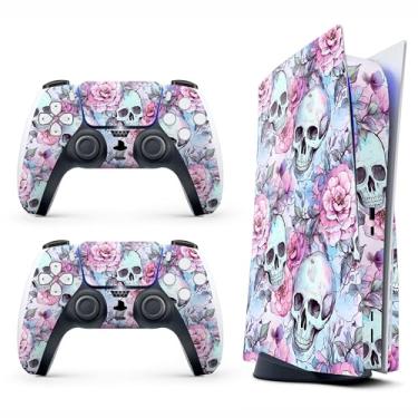 Imagem de Capa adesiva para PS5 - Cherry Skull, compatível com edição de disco e edição digital (não Slim Ver) - 2 capas de controle e capa de console - sem bolhas, proteção total, impermeável, removível