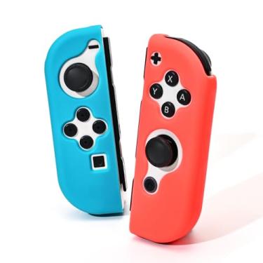 Imagem de DLseego Capa protetora para controles Switch Joy Con, 1 par de capa de TPU de silicone macio portátil de substituição capa de cor pura adequada para Switch e modelo OLED Joy Cons - Azul Vermelho