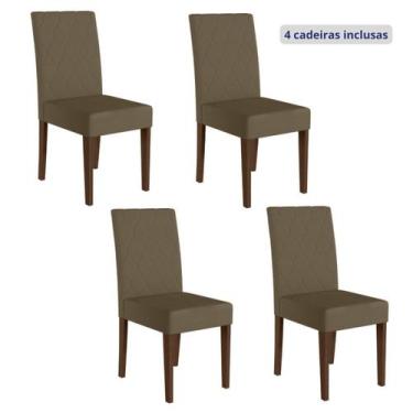 Imagem de Kit 4 Cadeiras Estofadas com Encosto Bordado e Pés MDF Jade - Poliman 
