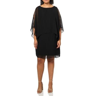 Imagem de S.L. Fashions Vestido feminino plus size curto com sobreposição assimétrica, vestido para mãe da noiva, Ilusão de contas pretas, 48