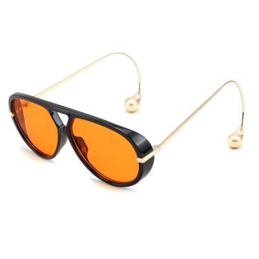 Imagem de FEISEDY Óculos de sol aviador grandes com design de brinco para mulheres, armação grande e luxuosa, óculos escuros de designer para mulheres B0296, Preto/laranja, 62mm