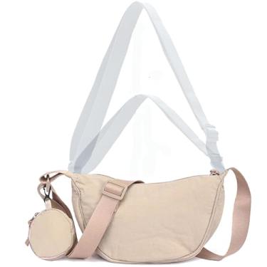 Imagem de Bolsa transversal com bolsa de moedas Hobo Sling bolsa crescente feminina masculina moderna pequena bolsa de ombro de nylon alça ajustável, Kakhi