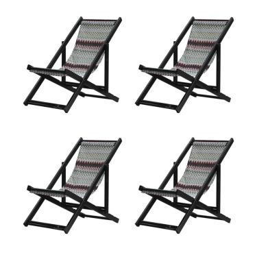 Imagem de Kit 4 Espreguiçadeiras Preguiçosa Dobrável sem Braço Black em Madeira Maciça com Tecido