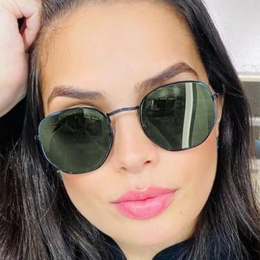 Imagem de Óculos de Sol Hexagonal Lente Preta com Proteção Uv400 Masculino Feminino (Verde com Preto)