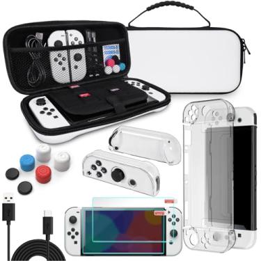 Imagem de TIKOdirect Estojo De Transporte Para Switch Oled Modelo 2021, Kit Acessórios Com Capa Protetora Transparente, Protetores Tela, Capas Protetoras Polegar E Cabo Carregamento Usb Meninos Meninas, Branc