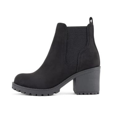 Imagem de Soda ZINON ~ Bota feminina de cano médio, salto médio, Chelsea com elástico duplo, Camurça preta Imit, 38