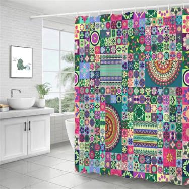 Imagem de Cortina de chuveiro estilo banheiro, tecido de poliéster, cortina de banho 180x180cm com 12 ganchos, DX9343, L90xA180cm