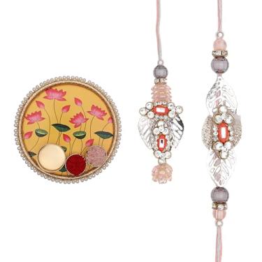 Imagem de Conjunto de pulseira Dora Rakhi Bhai Bhabhi Rakhi Lumba, conjunto de 2 casais, placa MDF Puja Thali, prato Kumkum e suporte de luz de chá, cartão presente para o festival irmão irmã Raksha Bandhan