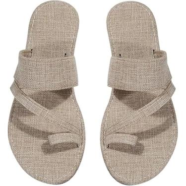 Imagem de Sandálias femininas jeans sólidas, sandálias femininas sem cadarço, chinelos corretores de valgo com suporte para arco, para namoradas e mães(Beige,36 EU)