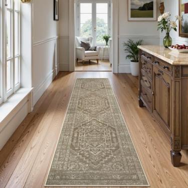 Imagem de Uphome Passadeira longa lavável para corredores, 2x8 Boho Entryway Runner, antiderrapante, tapete macio para casa de fazenda, tapete baixo para corredor, cozinha, banheiro, castanho-acastanhado