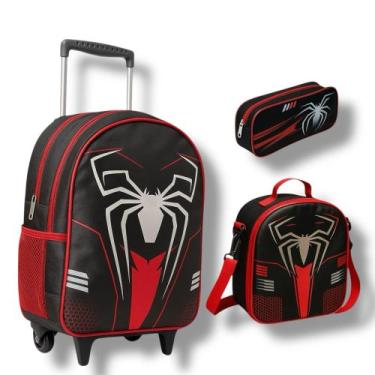 Imagem de Mochila Escolar Rodinha Infantil Aranha + Lancheira Térmica +Estojo Mo