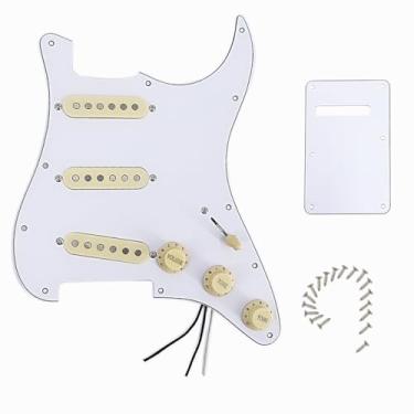 Imagem de Domofa Pickguard de guitarra elétrica pré-cabeado com conjunto de captadores Alnico 5 de bobina única para guitarra elétrica Squier Stratocaster (branco/creme)