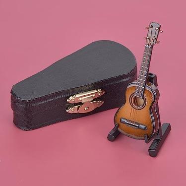 Imagem de lyrlody Modelo de Guitarra de Madeira, Artesanato Requintado, Decoração Ideal, Decoração de Casa, Acabamento Suavor, Modelo de Guitarra Em Miniatura, Com Stand for Music Amantes, (Café)