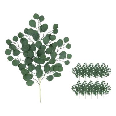Imagem de 10 peças de hastes e folhas simuladas de eucalipto, decoração de plantas domésticas, buquê faça você mesmo, acessórios para arranjos de flores, plantas artificiais - verde escuro