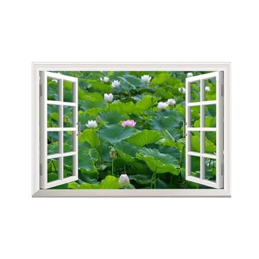 Imagem de Impressões em tela paisagens-Arte parede para janela falsa-Flores folha lótus-Natureza Pintura Decoração Banheiro 70x105cm Sem Moldura