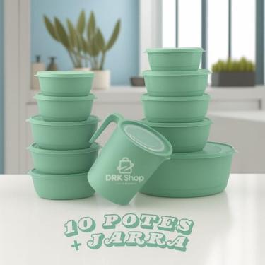 Imagem de Conjunto 10 Potes 1 Jarra Marmita Organizador Plasticos - Casa Bella, 